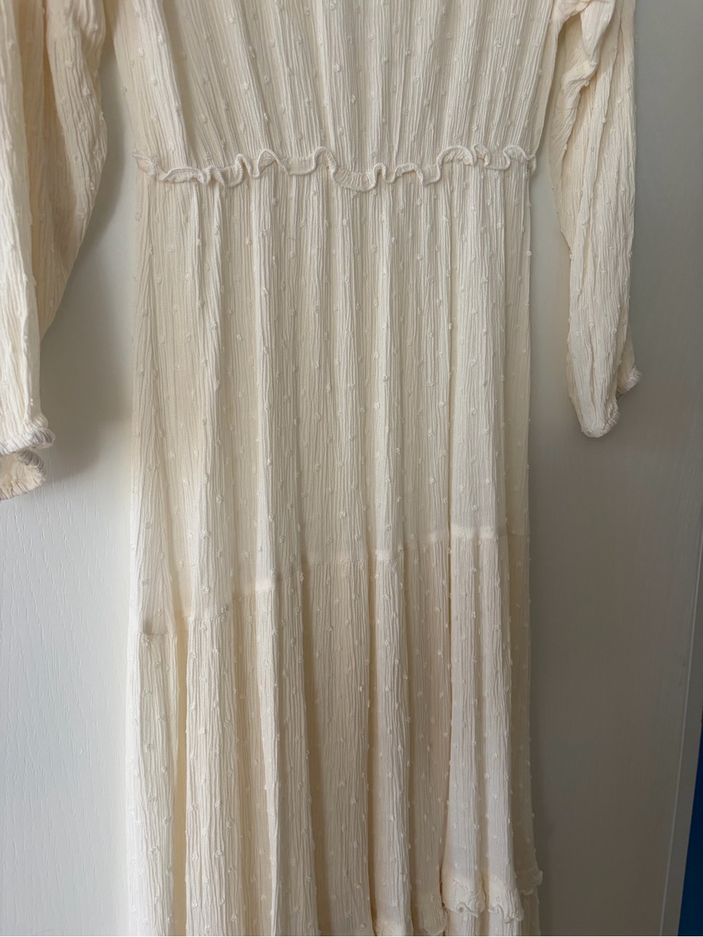 Boho, Cream Long-Sleeve Maxi Dress with Swiss Dot Texture - Picture 6 of 7